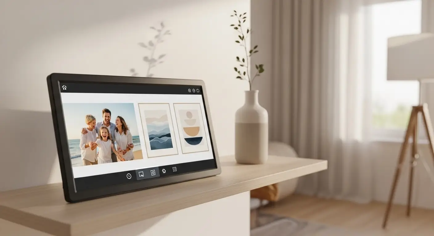 Digital photo frame showing aesthetic family slideshow