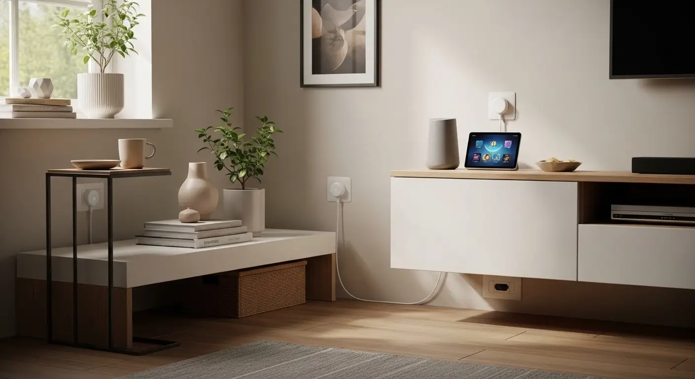 Clean home corner with hidden smart plug setup