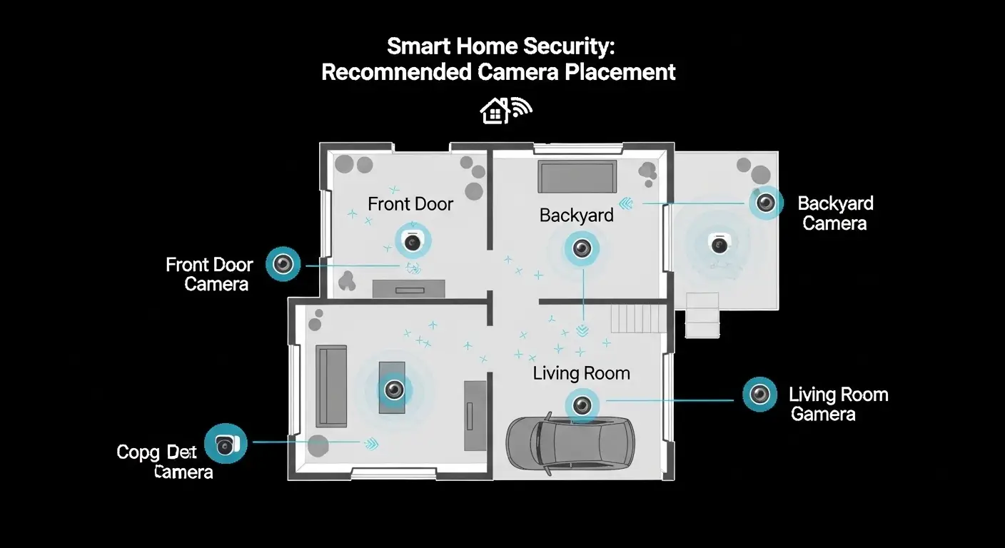 Diagram showing ideal camera placement around a house