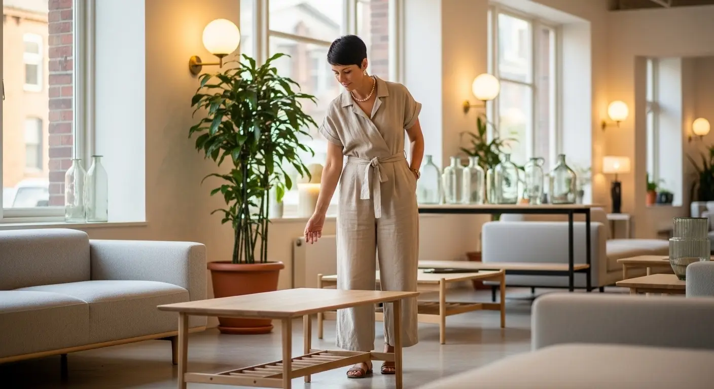 Person selecting sustainable furniture in showroom