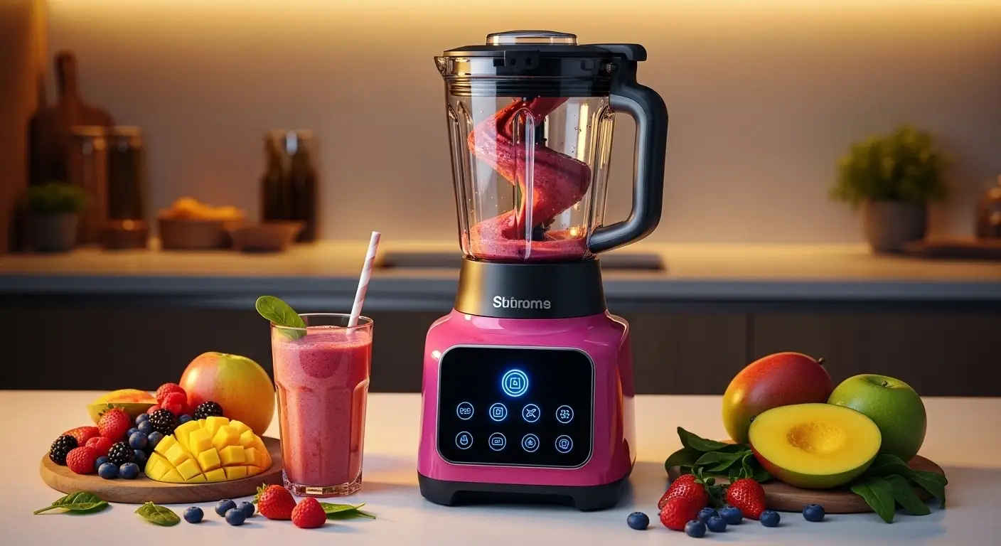 High-speed smart blender with touch controls and smoothie preparation
