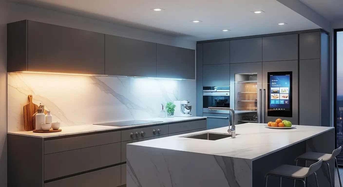 Modern kitchen with adjustable LED smart lighting