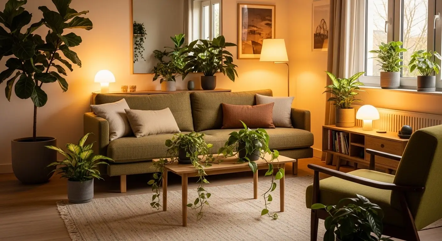 Modern cozy living room with sustainable sofa