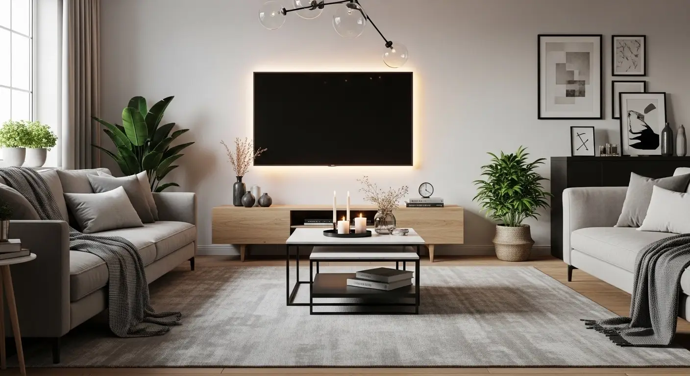 living room makeover without renovation with modern decor and smart lighting