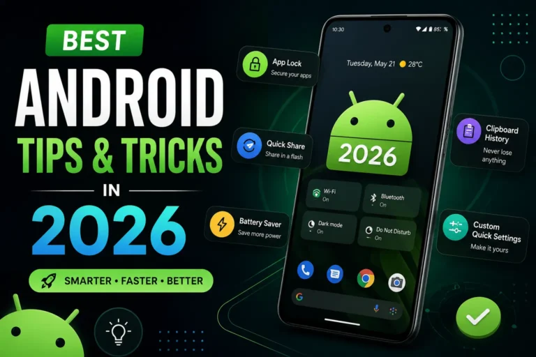 Best Android tips and tricks in 2026 featuring useful Android features, customization, privacy, battery saving, and productivity tips