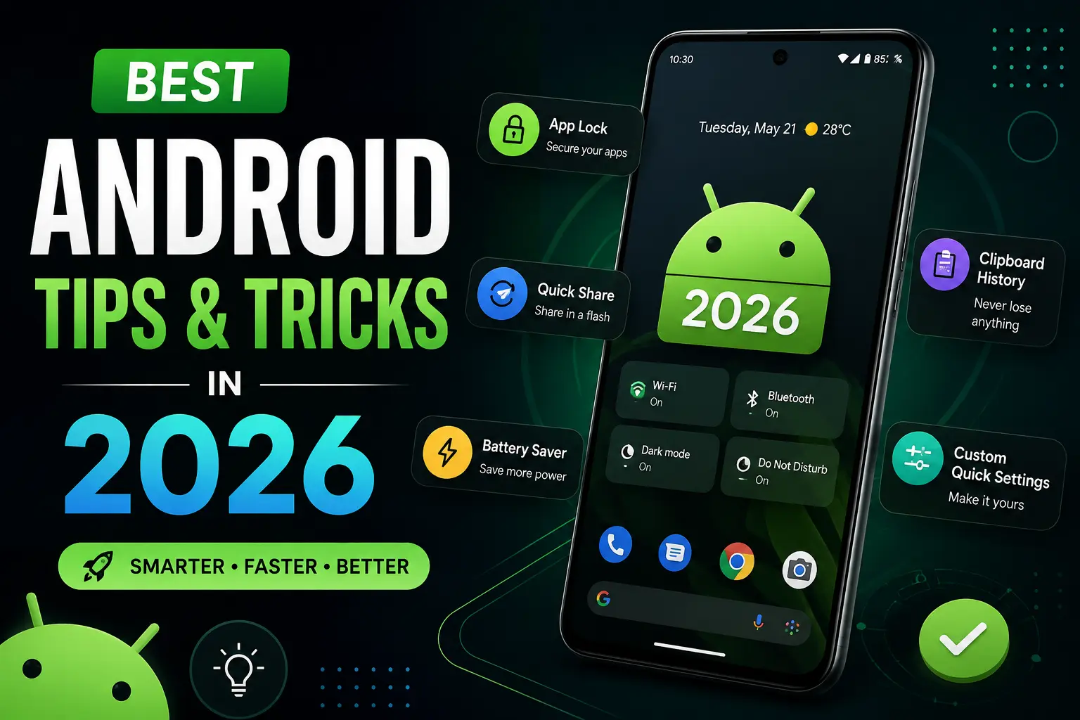 Best Android tips and tricks in 2026 featuring useful Android features, customization, privacy, battery saving, and productivity tips