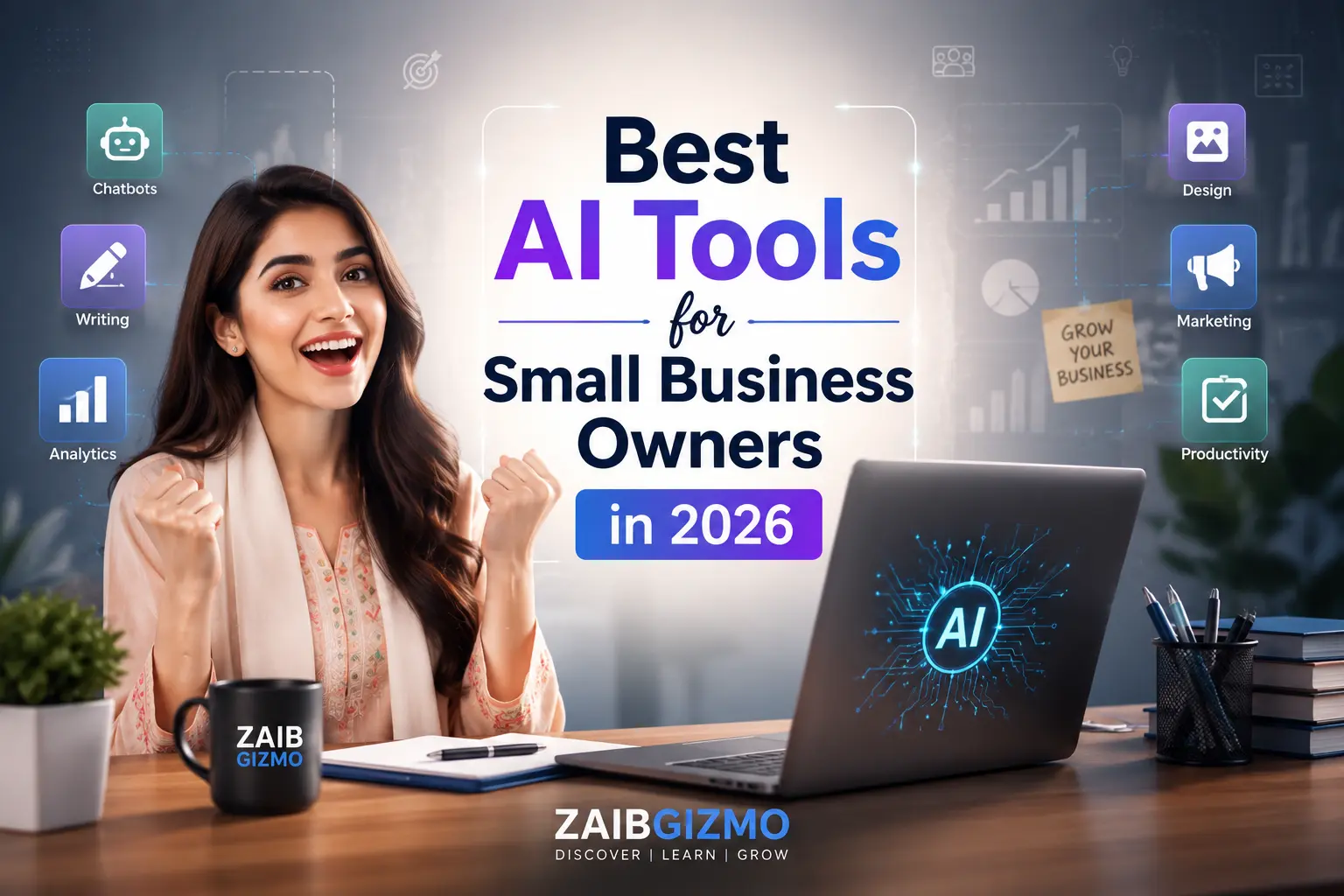 Best AI tools for small business owners in 2026 to improve productivity, save time, and grow business with AI technology