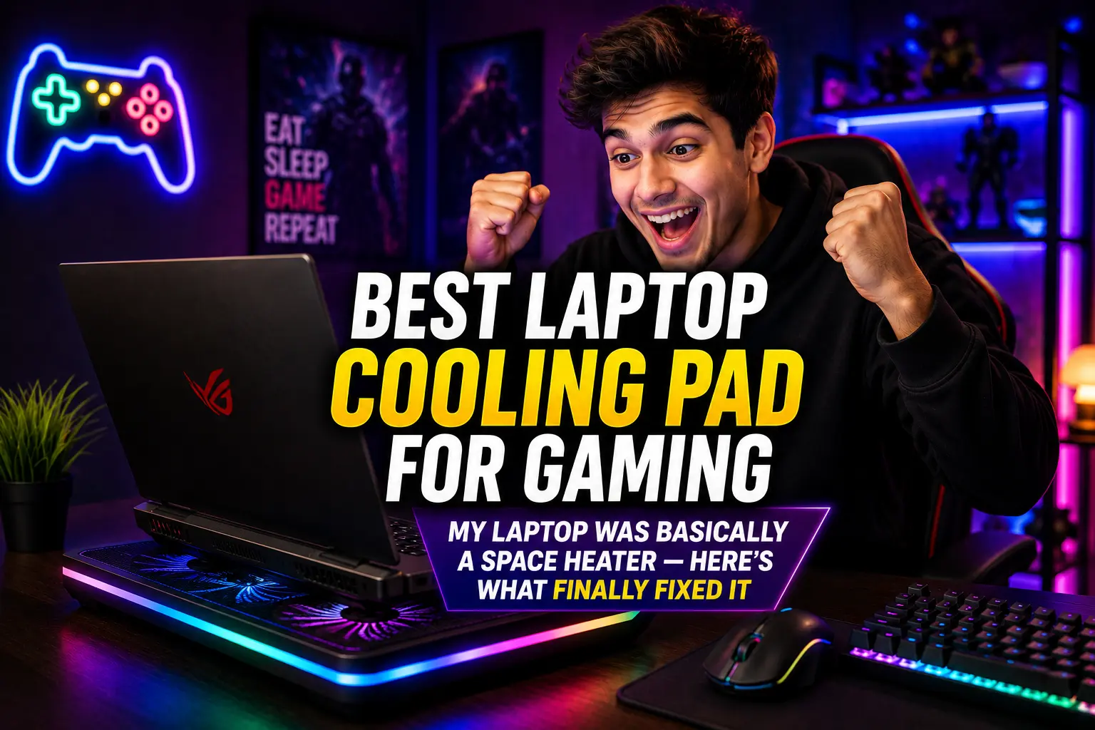 Best laptop cooling pad for gaming with RGB lights and excited gamer setup