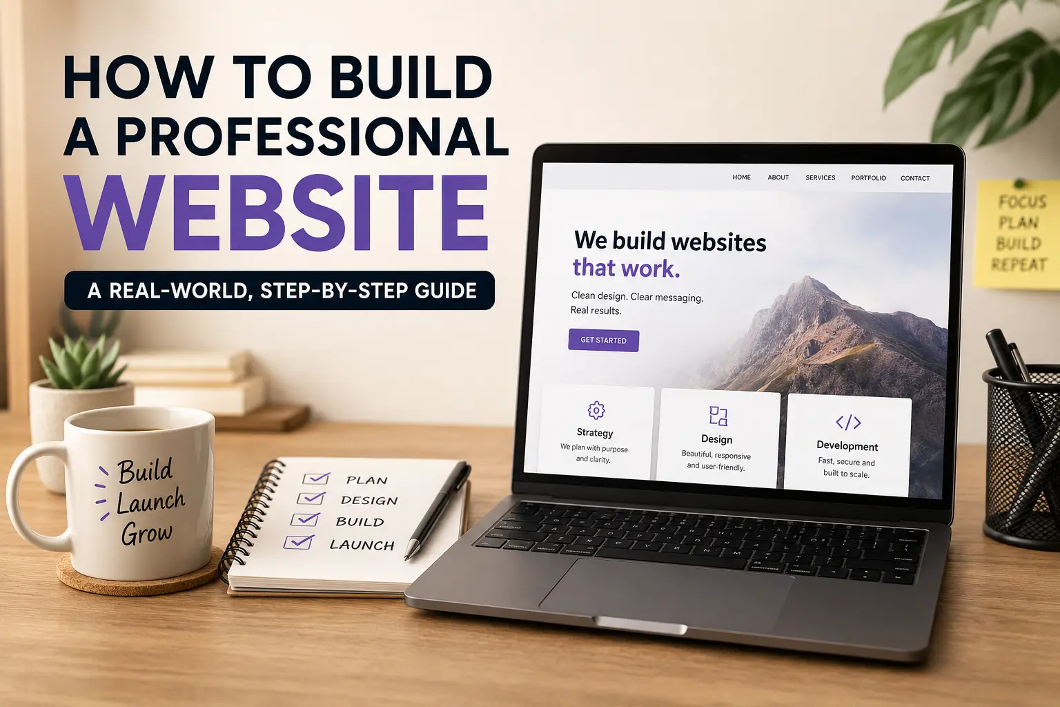 How to build a professional website step by step guide with website design, hosting, domain, and web development tips